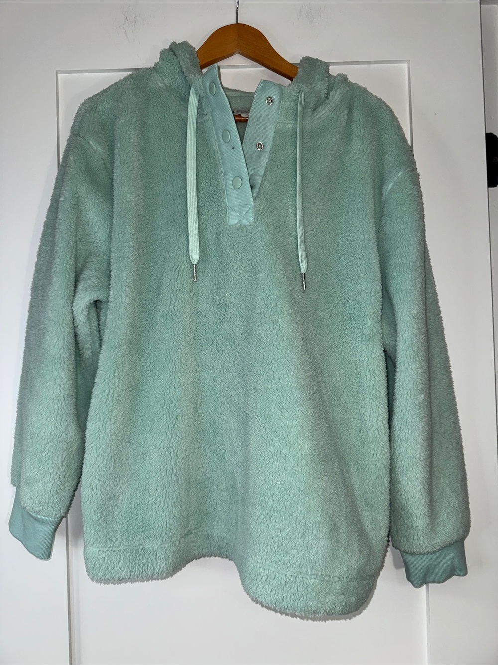 Koolaburra by UGG Cozy Turquoise Plush Pullover Hoodie Sz Large teddy plushie